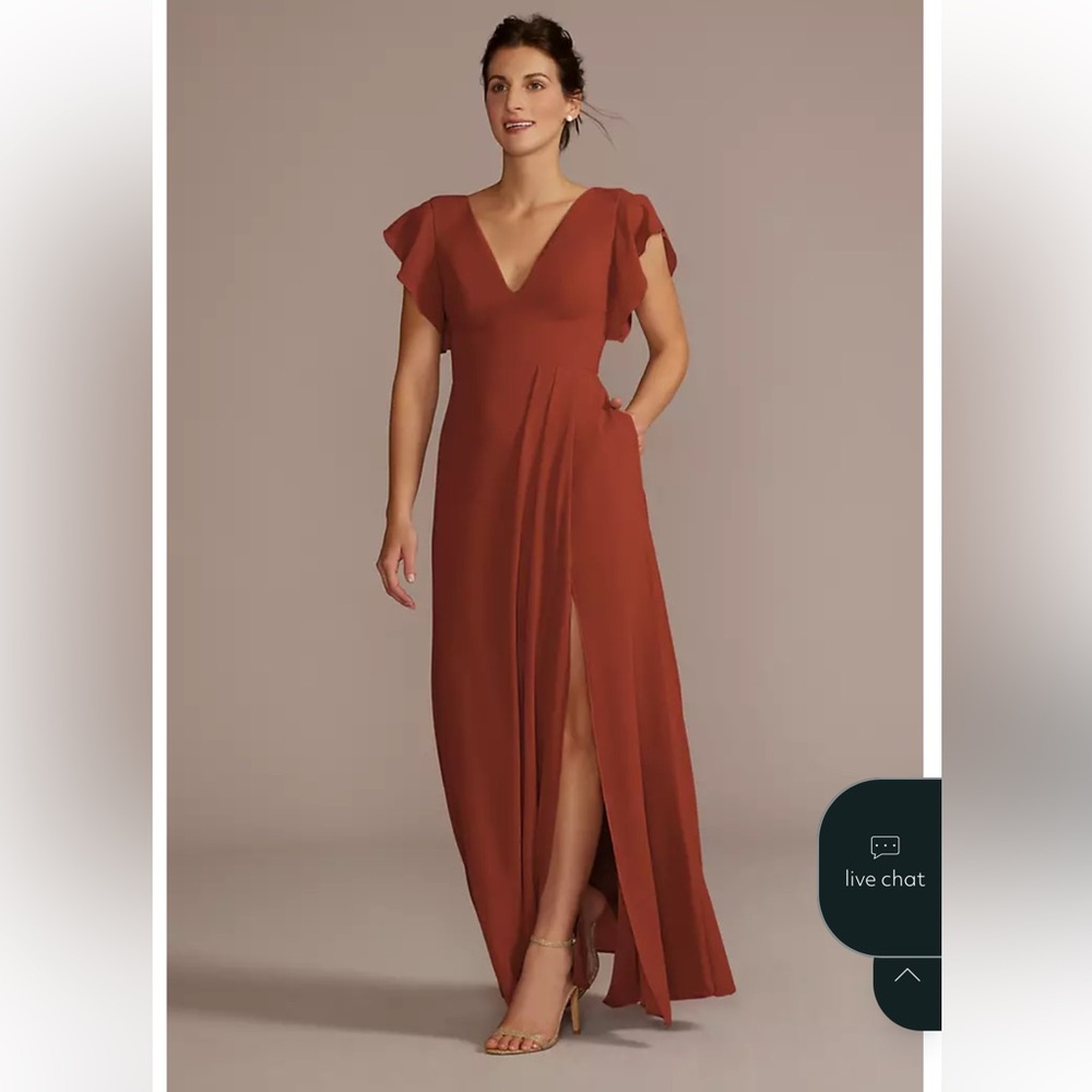 David's Bridal Flutter Sleeve Chiffon V-Neck Dress STYLE# F20506